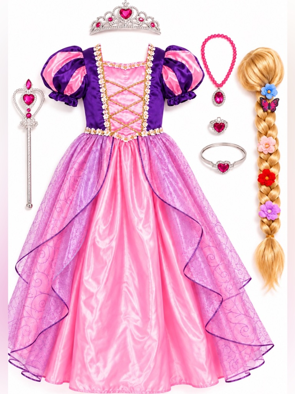 Girls Princess Rapunzel Costume Dress with Accessories | Zipper needs TLC